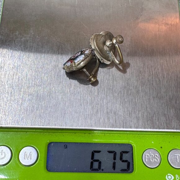 Vtg Heart Shaped Micro Mosaic Glass Italy Screw Back Earrings Huggie Victorian - Picture 6 of 6